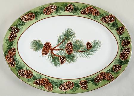 Pinecone Rim 15" Oval Serving Platter