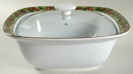 Pinecone Rim 2 Quart Square Casserole with Lid