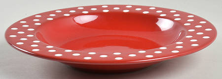 Polka Dots Red Rim Soup Bowl