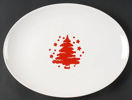 Tannenbaum White (Red Tree) 13" Oval Serving Platter