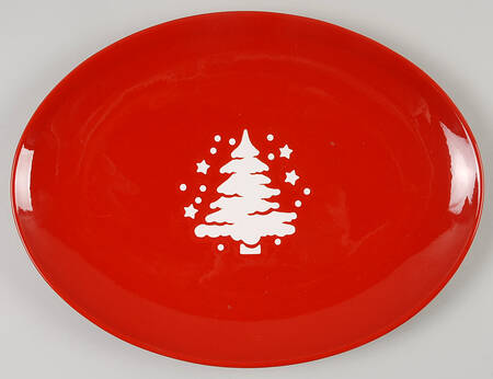 Tannenbaum Red (White Tree) 13" Oval Serving Platter