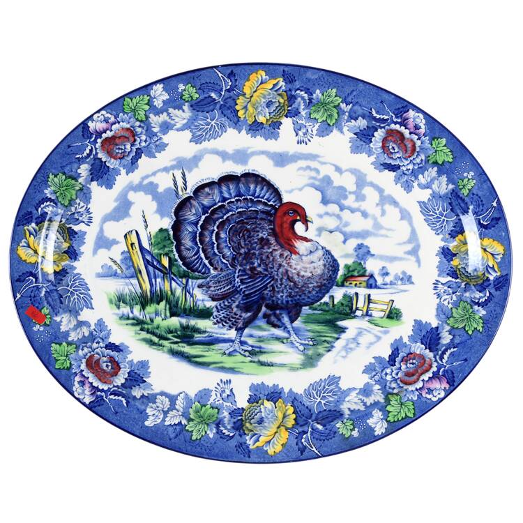 English Scenery Blue Multicolor 18" Oval Serving Platter