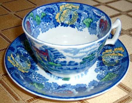 English Scenery Blue Multicolor Flat Cup & Saucer Set