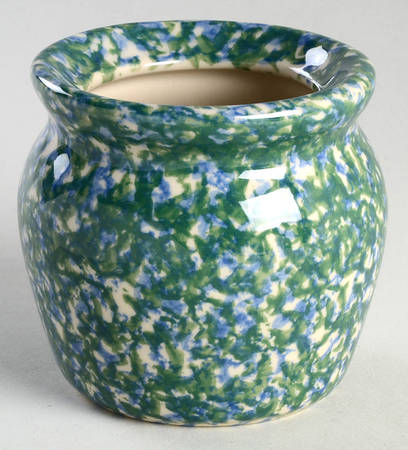 Blue Green Spongeware Sugar Bowl No Lid