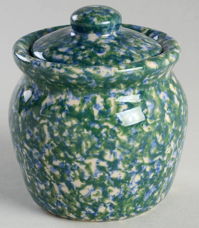 Blue Green Spongeware Sugar Bowl & Lid