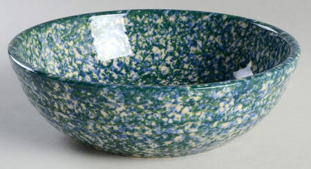 Blue Green Spongeware 9" Round Vegetable Bowl