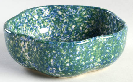 Blue Green Spongeware 6" Petal Bowl