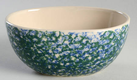 Blue Green Spongeware 6" Oval Bowl