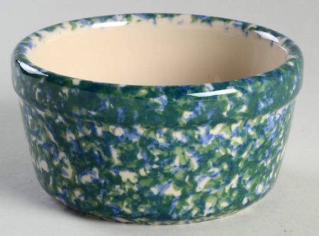 Blue Green Spongeware Open Round Butter