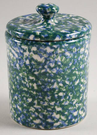 Blue Green Spongeware Small Canister & Lid