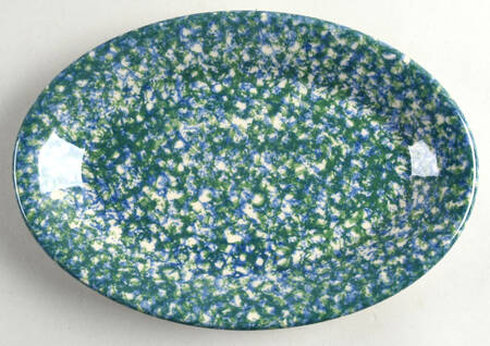 Blue Green Spongeware 9" Oval Serving Platter