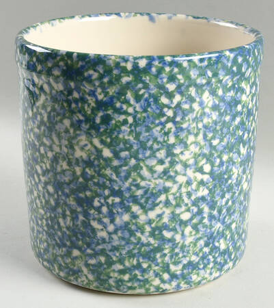 Blue Green Spongeware Extra Large Canister No Wood Lid