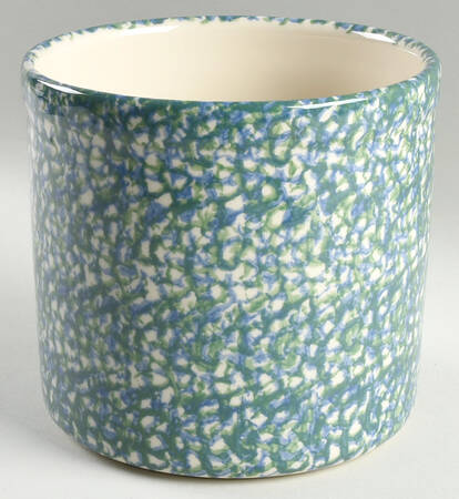 Blue Green Spongeware Large Canister No Wood Lid