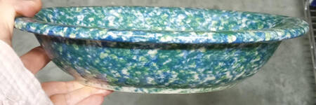 Blue Green Spongeware 10" Oval Vegetable Bowl