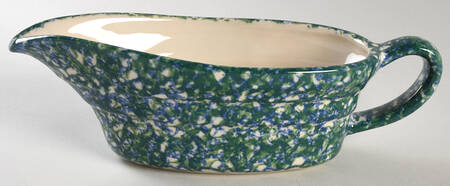 Blue Green Spongeware Gravy Boat