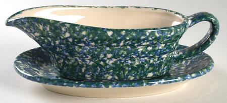 Blue Green Spongeware Gravy Boat & Underplate by Workshop Gerald Henn
