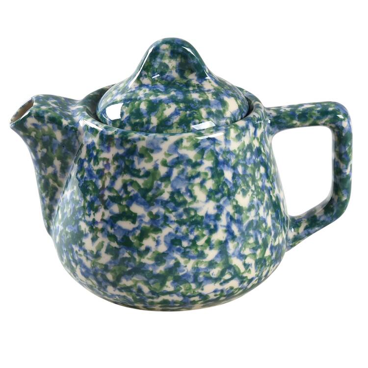 Blue Green Spongeware Child's Teapot & Lid