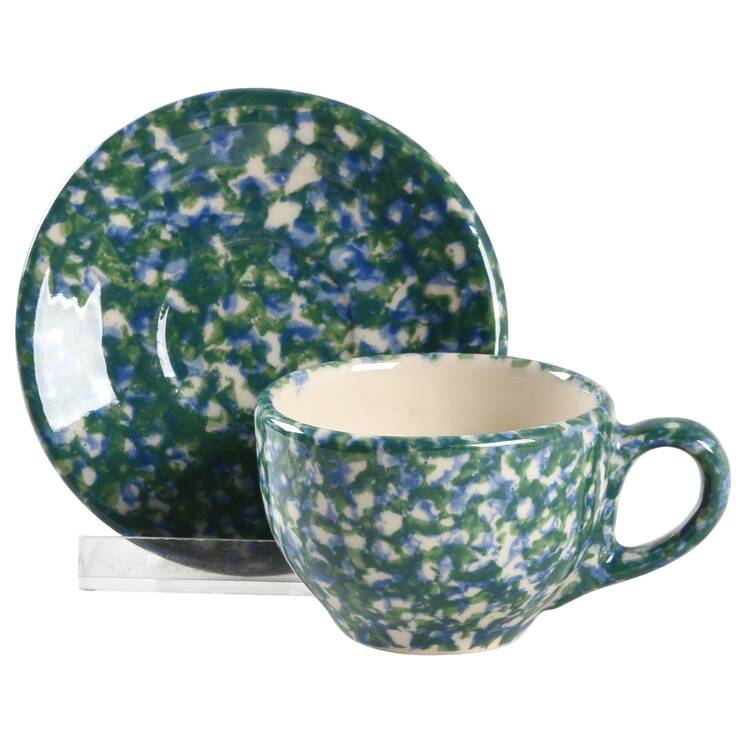 Blue Green Spongeware Child's Cup & Saucer Set