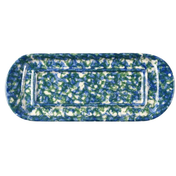 Blue Green Spongeware 1/4 Lb Butter No Lid