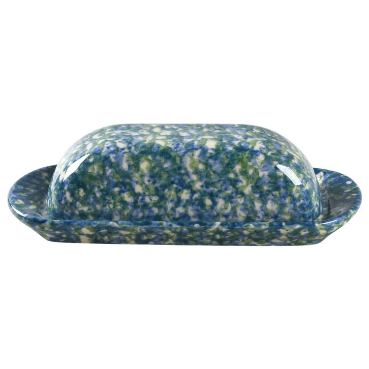 Blue Green Spongeware 1/4 Lb Covered Butter