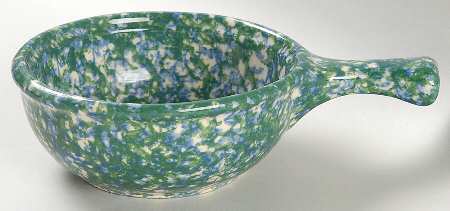 Blue Green Spongeware Chili Bowl