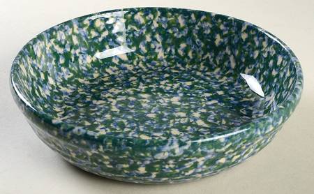 Blue Green Spongeware 7" Round Vegetable Bowl