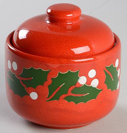 Holly on Red Sugar Bowl & Lid