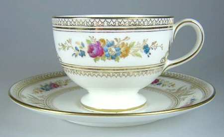Columbia White (Multicolor Flowers, White) Footed Cup & Saucer Set