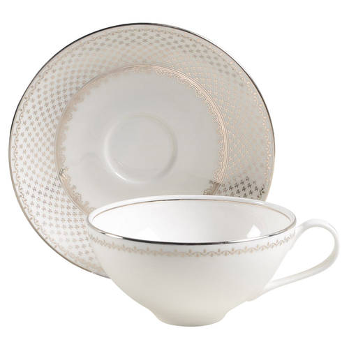 French Knot (Platinum Trim) Flat Cup & Saucer Set