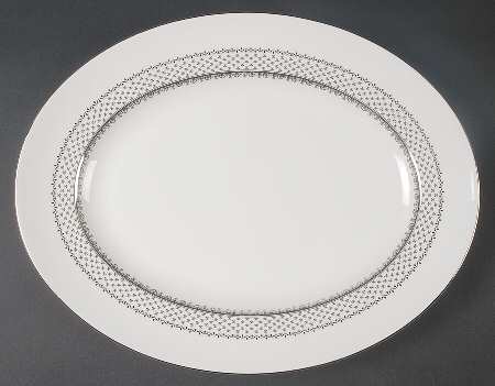 French Knot (Platinum Trim) 13" Oval Serving Platter