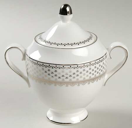 French Knot (Platinum Trim) Sugar Bowl & Lid