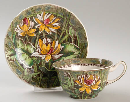 Water Lily Green Multicolor Footed Cup & Saucer Set