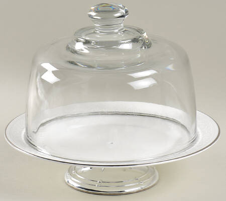 English Lace 6 1/2"-7 1/2" Footed Cheese Plate w/ Glass Dome HC