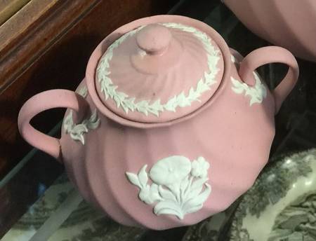 Cream Color on Pink Spiral Flute Sugar Bowl & Lid