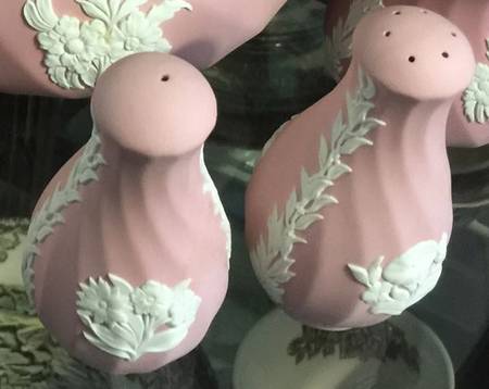 Cream Color on Pink Spiral Flute Salt & Pepper Set