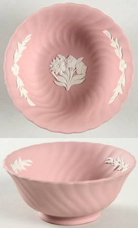 Cream Color on Pink Spiral Flute 4" Round Bowl