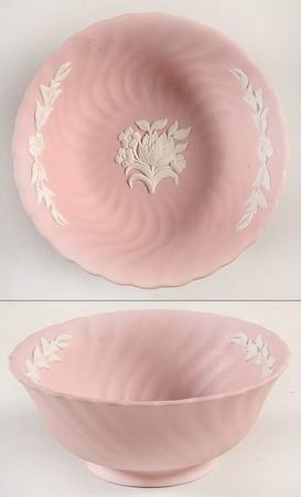Cream Color on Pink Spiral Flute 4" Round Bowl