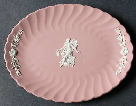 Cream Color on Pink Spiral Flute 7" Oval Tray