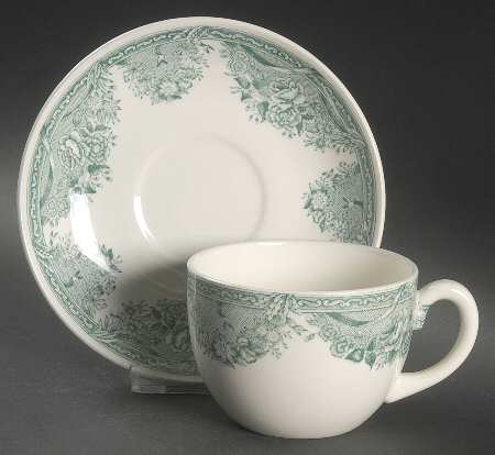 Salem College Green Flat Cup & Saucer Set