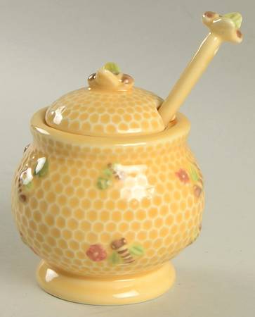 Honeybee Sugar Bowl & Lid W/Spoon