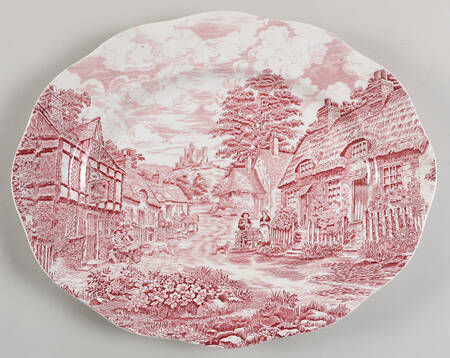 Old English Village Pink 14" Oval Serving Platter