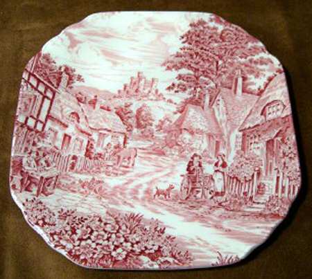 Old English Village Pink Square Salad Plate