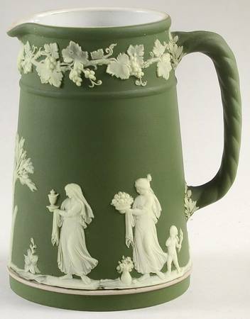 Cream Color on Olive Jasperware Medium Trojan Jug