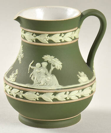 Cream Color on Olive Jasperware 3" Etruscan Jug