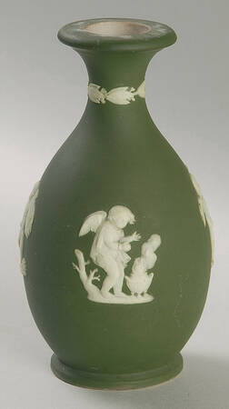 Cream Color on Olive Jasperware 5" Bud Vase