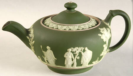 Cream Color on Olive Jasperware Lid for Mini Teapot