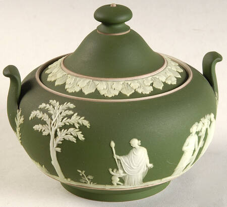Cream Color on Olive Jasperware Sugar Bowl & Lid