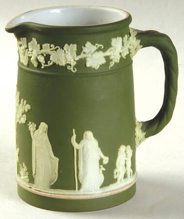 Cream Color on Olive Jasperware Small Trojan Jug