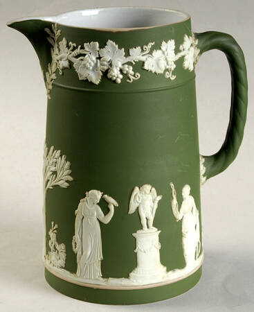 Cream Color on Olive Jasperware Medium Trojan Jug