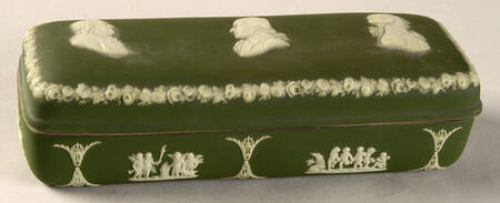 Cream Color on Olive Jasperware Oblong Box & Lid